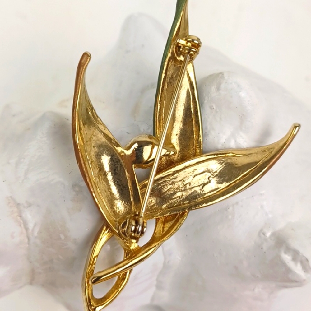 Vintage Style Gold Tone & Two Tone Whimsical Leaf & Pearl Brooch - Picture 5 of 8